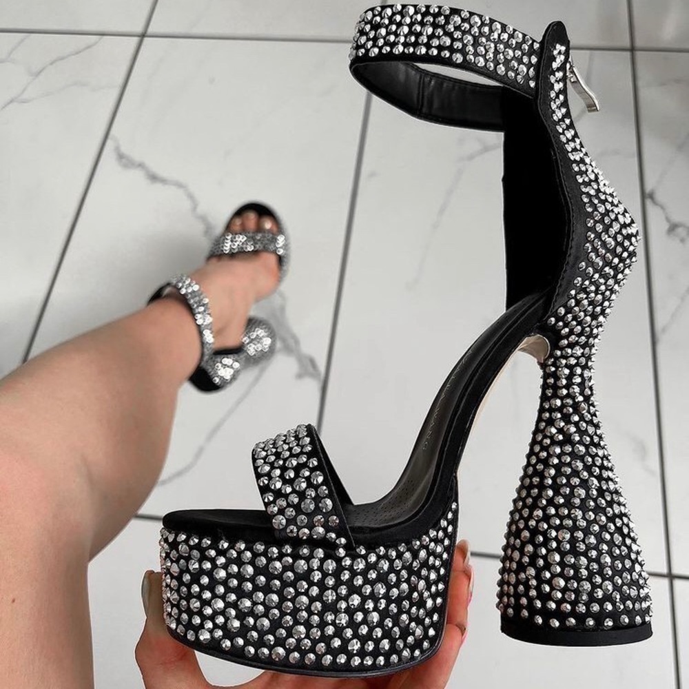 - Platform sculptural chunky block heels rhinestone crystals! - Picture 4 of 4